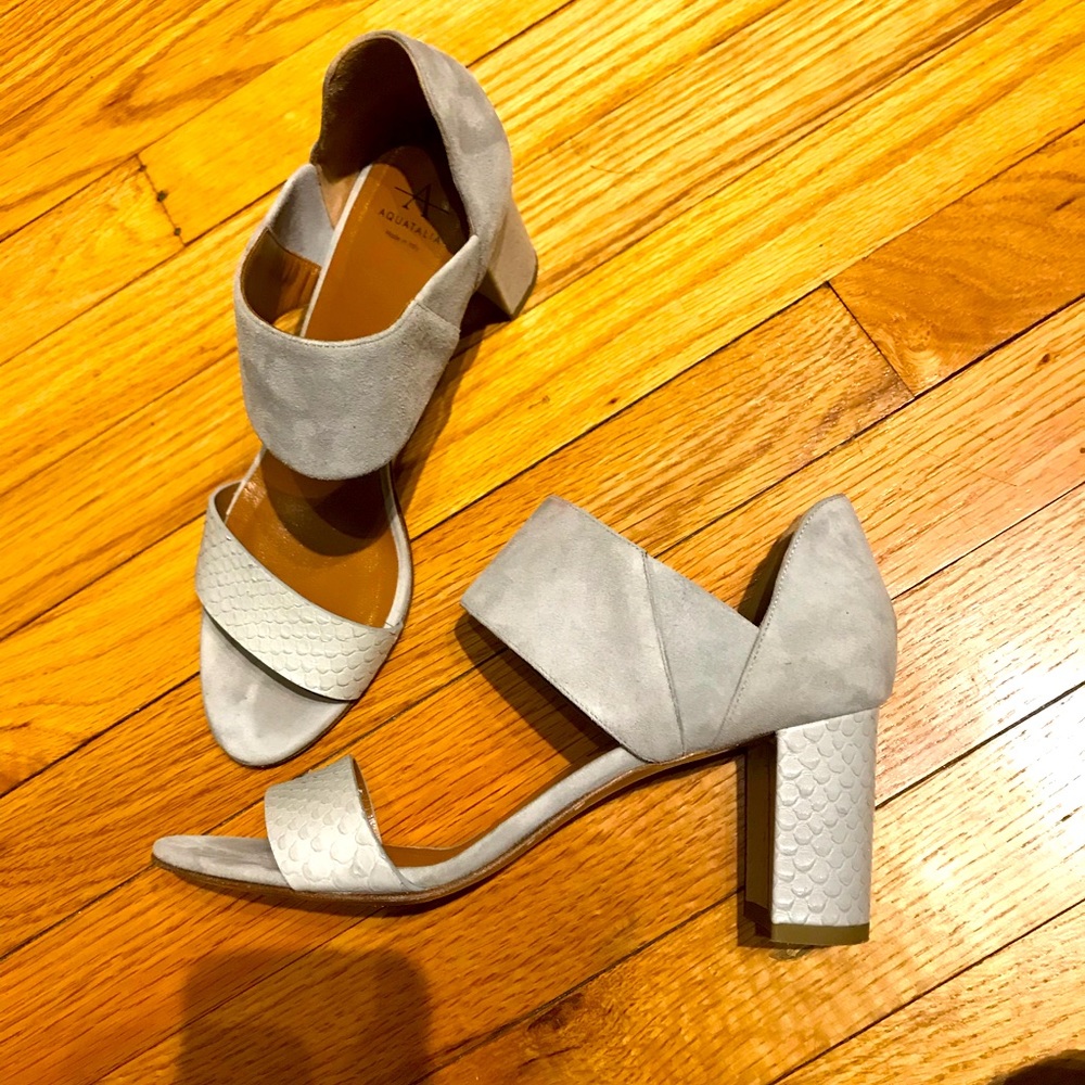 Aquatalia Luxury Embossed Suede leather Block chunky Designer minimalist sandals